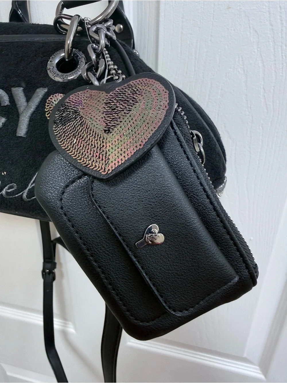 NWT Juicy Couture Juicy Angel Satchel in Liquorice w Heart Charm & Coin Purse